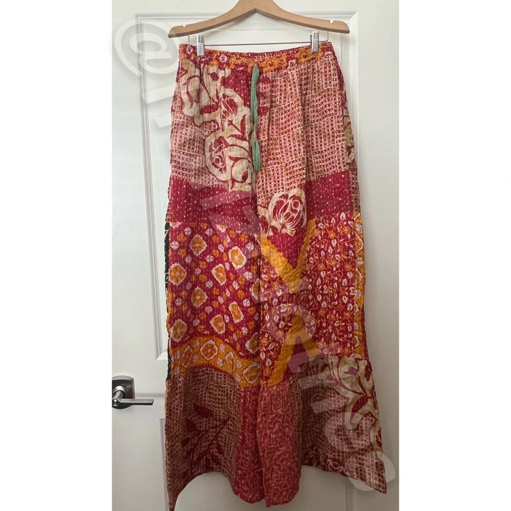 She's 1 Oak She's one of a kind Kantha Quilted Boho Wide Leg Flare Pants - Picture 2 of 4